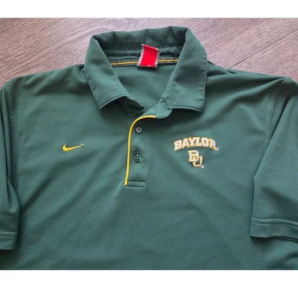 Nike Polo Shirt Men Large Green Baylor University NCAA FIT DRY Logo - Picture 2 of 5